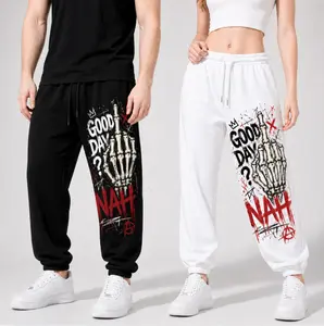 Good Day Nah Graphic Sweatpants, Skeleton Middle Finger Jogger Pants, Funny Sarcastic Streetwear Pants, Black White Baggy Lounge Pants, Y2K Grunge Casual Sweatpants, Couple Matching Workout Pants, Gifts for Men Women