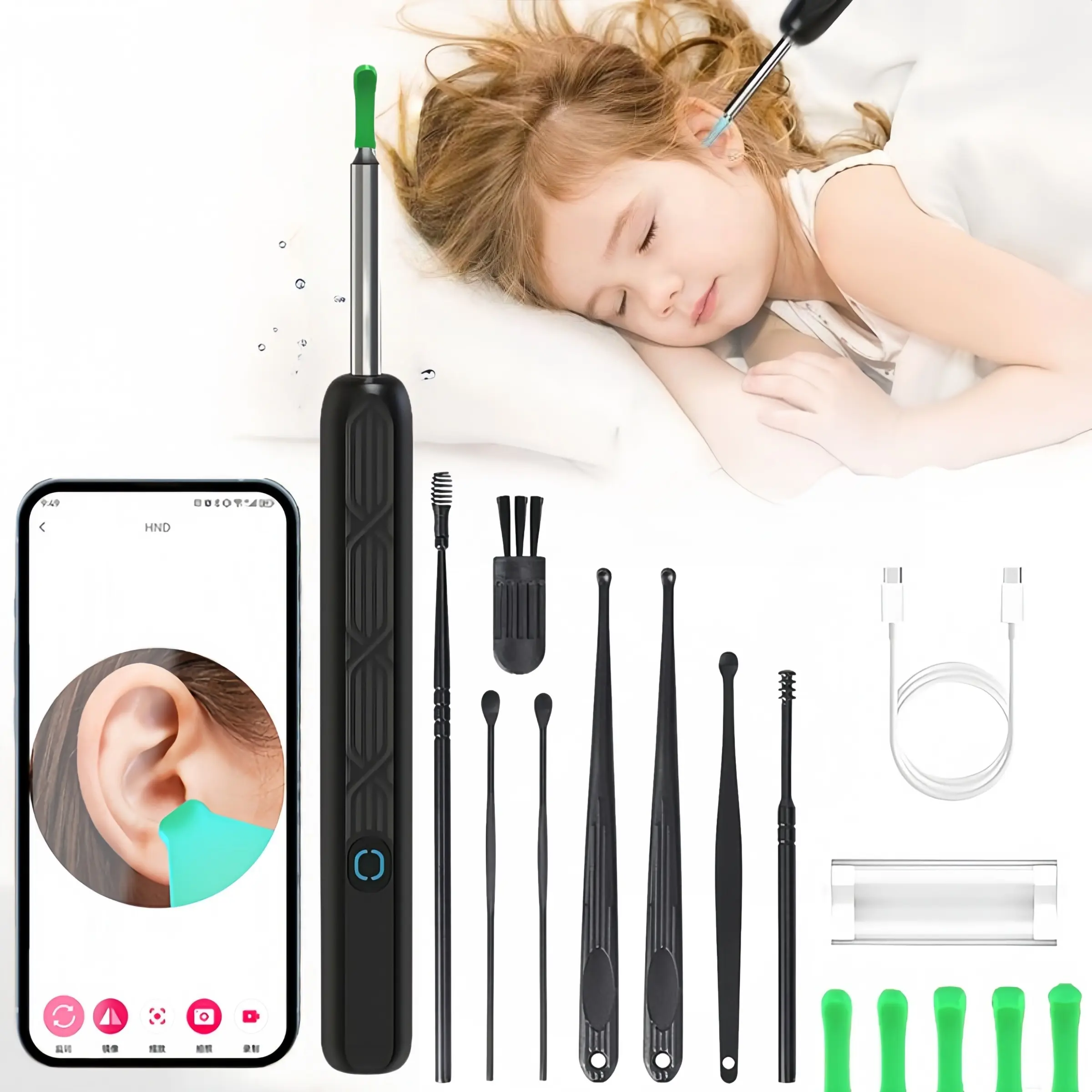Earwax Removal, Earwax Remover, Ear Cleaner with 1080P Camera and Light, 1 Set Portable Type-C Rechargeable Ear Cleaner, Waterproof Endoscope Ear Cleaning Tool, Earwax Removal Tool, Christmas Gifts