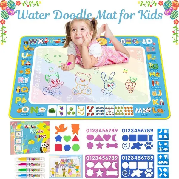 Unisex Toddlers' Water Doodle Mat (3-8 Years) - Modern BPA-, Latex-, Nitrosamine-Free Safe Material, Magic Pens Included, Mess-Free Easy-to-Draw Coloring Mat, Learning Arts & Crafts Toy for Kids Easter Gift