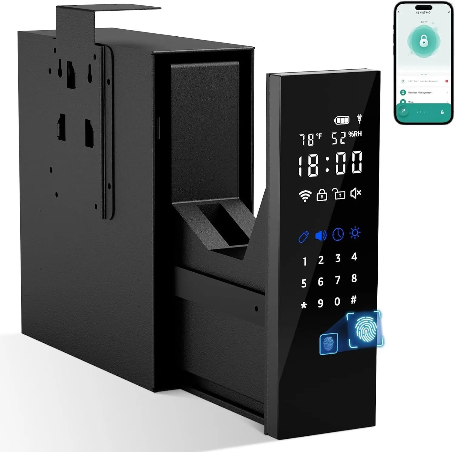 XDeer Biometric Gun Safe for Handgun, Slider Full Touchscreen Bedside Gun Safe, 0.01s Quick Access Pistol Safe for Nightstand,Desk,with APP Control, Fingerprint, PIN Code, KEY Access-1PCS
