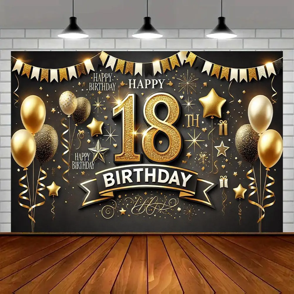 18th Happy Birthday Party Banner - 1pc 2D Flat Luxurious Multicolor Polyester Backdrop, Room Decor, Indoor-Outdoor Photo Booth Background (Home & Festive Party Supplies)