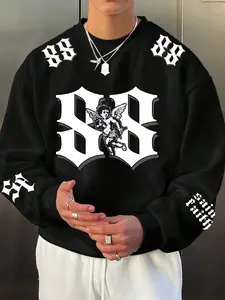 Men's Fashion Casual Sweatshirt, English Pattern Print Design, Round Neck Long Sleeve Pullover, Thick Fabric for All Seasons