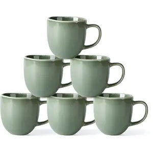 12oz Coffee Mugs, Ceramic Coffee Mugs set of 6 for Man, Woman, Dad, Mom, Modern Coffee Mugs with handle for Latte/Cappuccino/Milk/Cocoa. Dishwasher&Microwave Safe, Jade Green