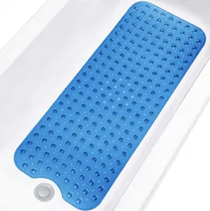 Full Suction Cup Non-Slip Bathtub Mat with Massage Nubs & Quick Drain Holes, Flexible Waterproof PVC Shower Floor Safety Mat for Elderly & Kids Bath Tub Anti-Slip Protection