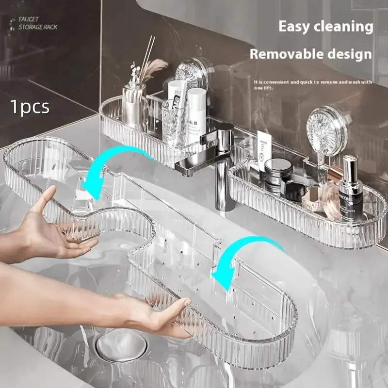 1pc 2025 Upgraded Compact Wall-Mounted Suction Cup Sink Organizer, Rustproof Shelf with Quick-Dry Hooks, Easy-Clean Space-Saving Storage for Bathroom Vanity