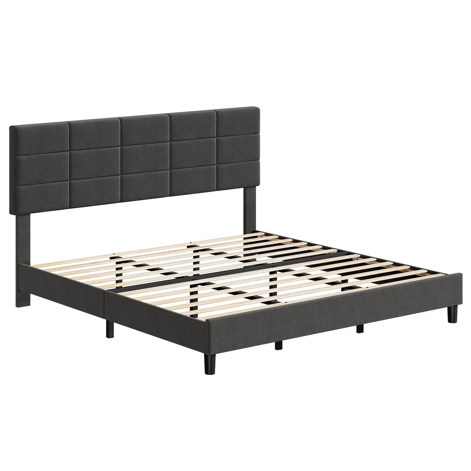 【GARVEE】Full Size Bed Frame with Headboard  Upholstered Full Platform Bed Frame with Solid Wooden Slats Support No Box Spring Needed, Noise-Free, Grey