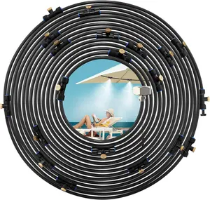 Misting Cooling System, 26FT (8M) Misting Line + 7 Brass Mist Nozzles + Brass Adapter(3/4") Outdoor Mister for Patio Garden Greenhouse Trampoline for Waterpark