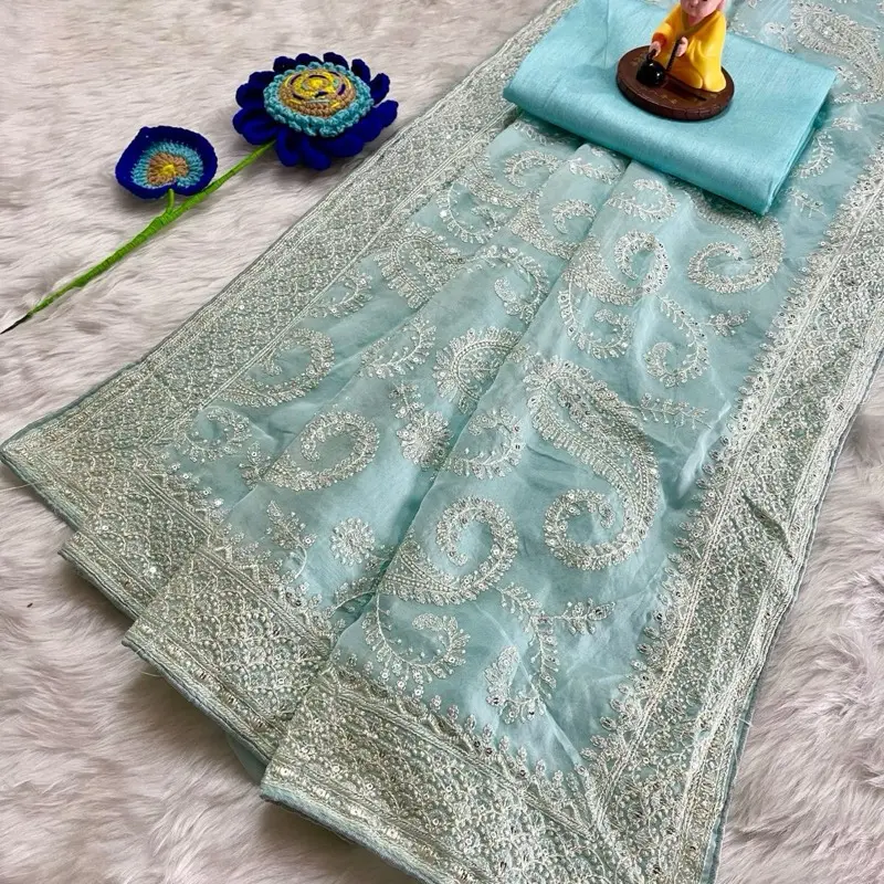 Organza silk fabric sare with ready made Blause