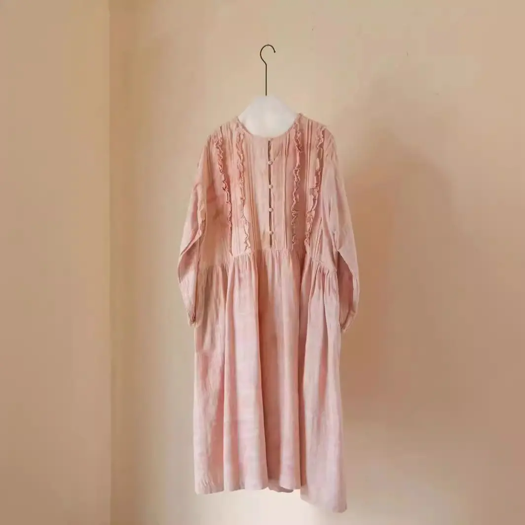 Original plant-dyed cherry blossom leaf-dyed dress