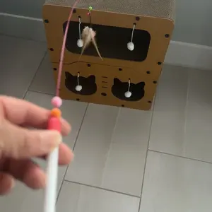 FANJUN-AMTECH 2 in 1 House & Scratch Board, 1 Set Wooden Bed with Scratcher, Durable Double Layer Bed, Pet Furniture for Indoor Spacious cool cat stuff cozy cat bed cat scratcher indoor cat accessories cat toys cat accessories