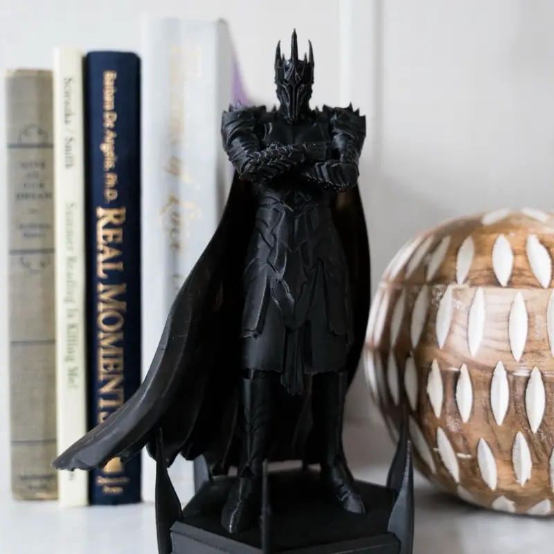 8 in 3D Printed Sauron Figurine - Retro Dark Power Detailed Black Statue, Unique Base Decor, Home Decor Room Accessory Collectible Figures