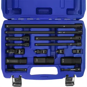15-Piece Drive Tool Accessory Set, Includes Socket Adapter Extension Set, Socket Extension Bar, Swivel Universal Joints and Spark Plug Socket Set, 1/4" & 3/8" Drive
