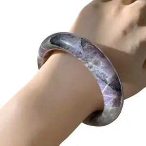 Amethyst Bangle Bracelet Natural Gemstone Jewelry Gift for Her Crystal Healing Bangle for Mom February Birthstone Purple Stone Bracelet, Inner Diameter 56.4mm, Width 13.1mm natural gemstone