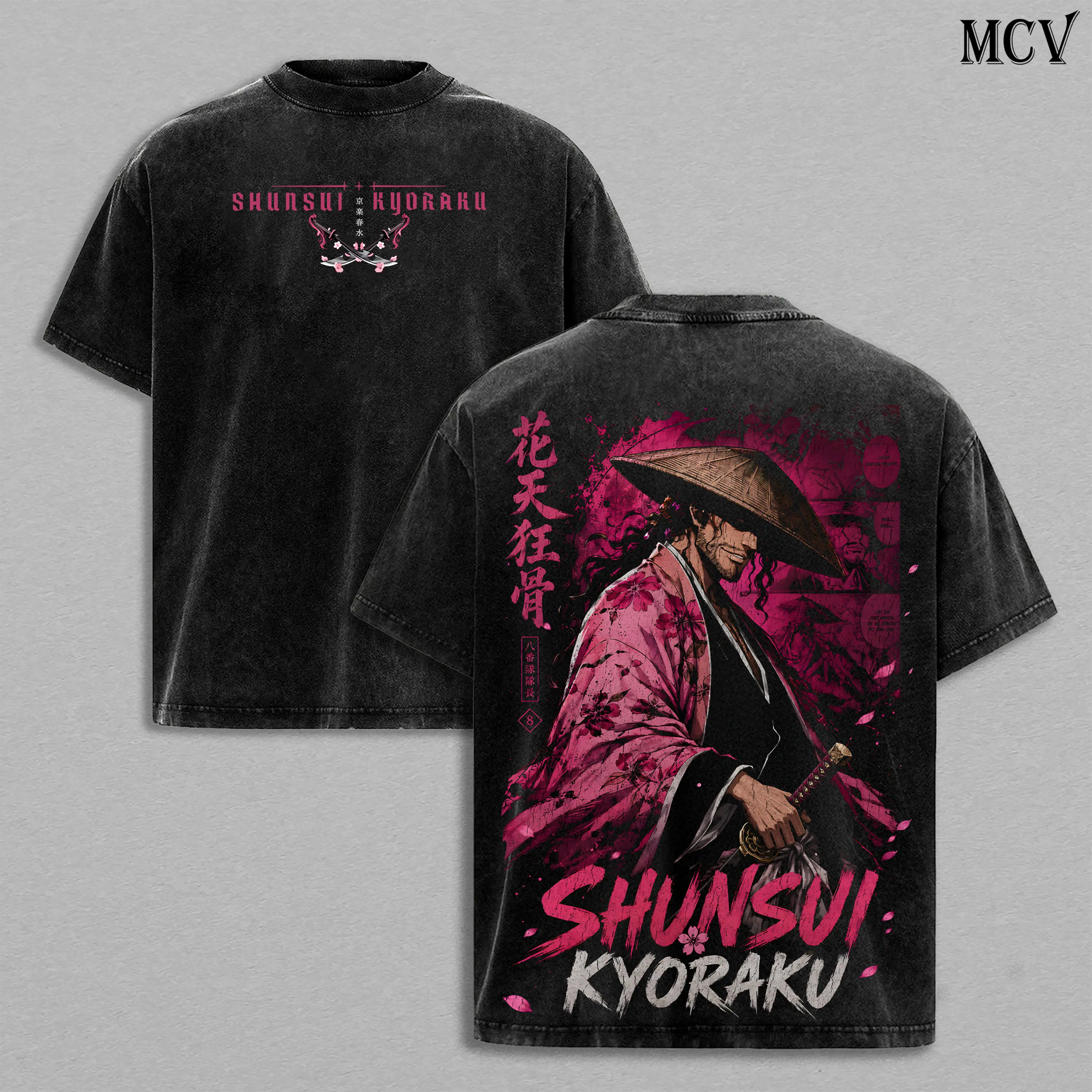 Kyoraku Shunsui Bleach Tee – Shunsui Kyoraku Vintage Washed T-Shirt |   Captain Commander |   Katen Kyokotsu Anime Manga Graphic Tee |   Heavy Cotton Unisex Oversized Streetwear Top