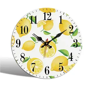 1pc round clock, vibrant lemon clock, decorative wall clock, silent quartz round acrylic clock, suitable for bedroom, living room, office, Clocks For Living Room, Battery Operated Wall Clock
