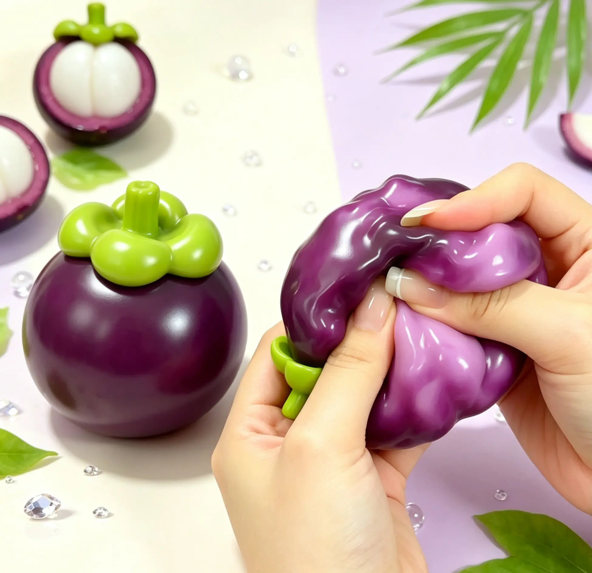 [Crunchy Mangosteen] Garcinia ASMR Fruit Squishies Handmade DIY Stress Ball Fidget Toys