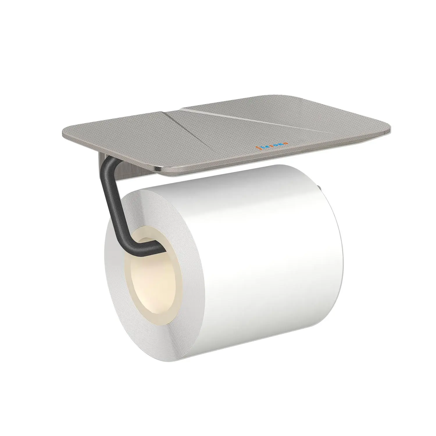FIESONO Stainless Steel Toilet Paper Holder with Shelf, Modern Rust-Proof Waterproof Brushed Nickel Bathroom Organization Accessory, Adhesive or Screw Wall-Mount Installation for Bathroom, Toilet Tissue Rack (Upgraded Embossed Version) Bathroom Counter Or