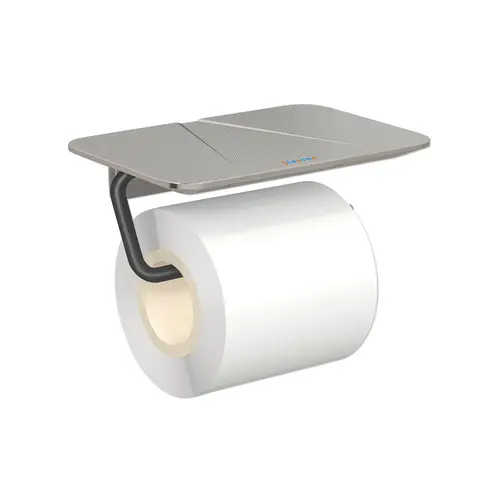 FIESONO Brushed Nickel Stainless Steel Toilet Paper Holder with Shelf - Upgraded Embossed, Durable Modern Bathroom Organization Accessory, Rust-Proof, Waterproof, Non-Slip, Adhesive Tape/Nail Wall-Mount for Adults, Box Storage