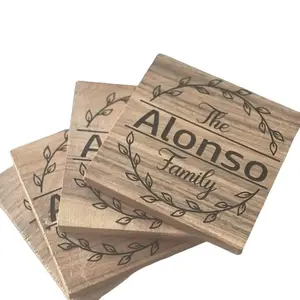 2x Personalized Wooden Laser Engraved Coasters Tableware Coffee