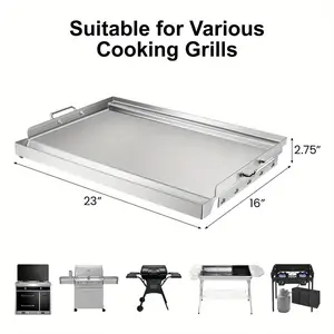 23 x 16 Large Non-Stick Griddle Flat Top Grill Plate - Durable Stainless Steel Construction with Grease Groove, Removable Handles, and Easy Cleaning - Perfect for BBQ, Charcoal, Gas Grills, Parties, Indoor and Outdoor Cooking