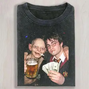 Wizard Party Graphic Shirt, Funny Fantasy Duo Tee, Dark Humor Wizard Top, Unisex Streetwear Gift for Movie Fans, Unisex Cotton Crewneck T-Shirt Menswear Womenswear Streetwear Top