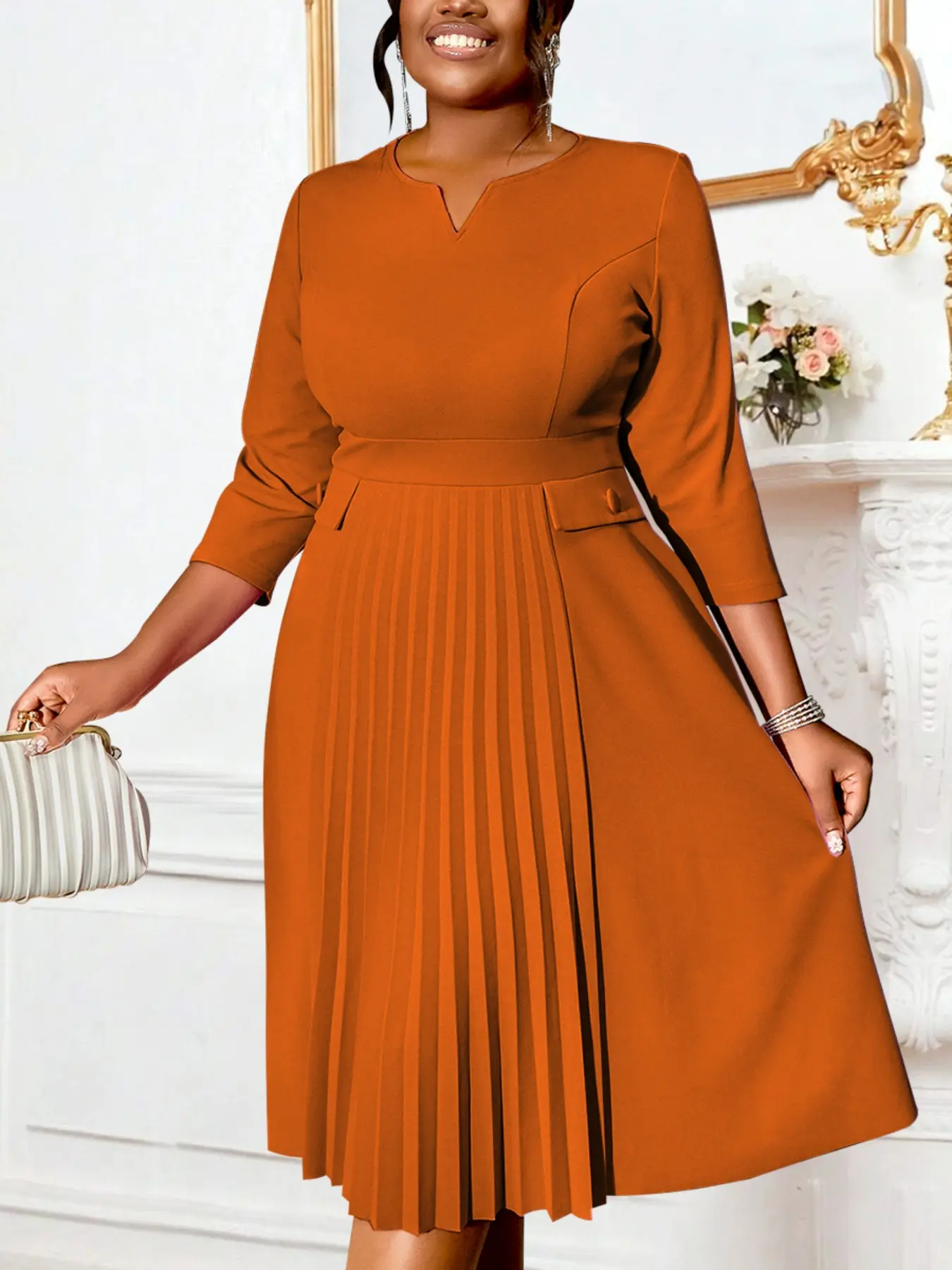 Women Elegant Chic Church Dresses Plisse A Line Modest Classy Pleated 3/4 Sleeves African Office Ladies Workwear Formal Wear Party Gowns Autumn New - TikTok Shop Women Elegant Chic Church Dresses Plisse A Line Modest Classy Pleated 3/4 Sleeves African Office Ladies Workwear Formal Wear Party Gowns Autumn New - TikTok Shop