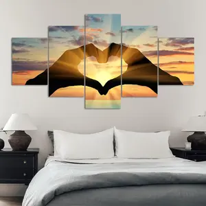 Heart Gesture in The Sunset Pattern Canvas Unframed Painting, 5 Counts/set Modern Wall Art Poster, Wall Art Decor for Home Living Room Bedroom Office, Ornaments