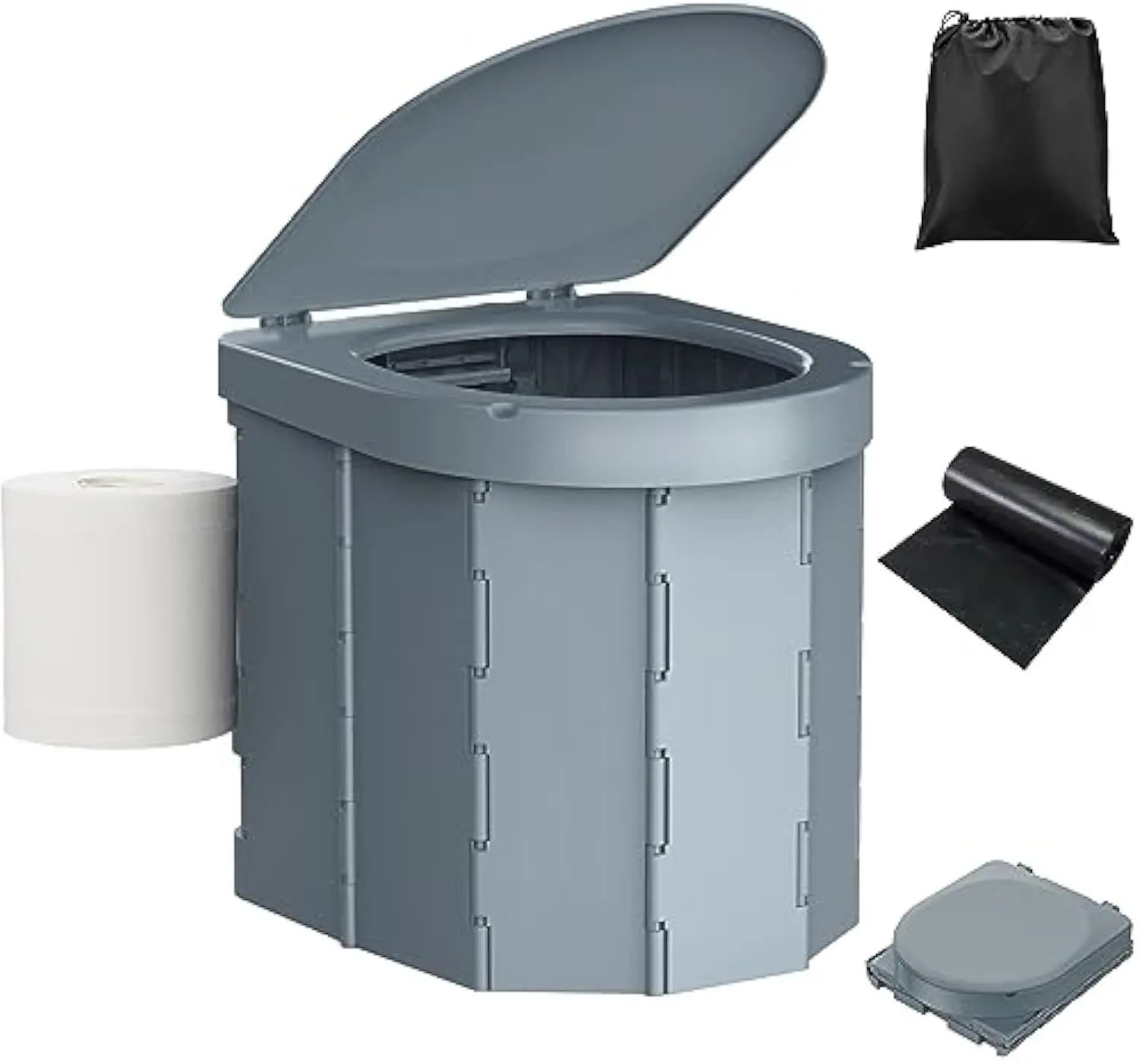 PAHTTO Portable Camping Adult Folding Toilet with Lid and Retractable Toilet Paper Holder, Waterproof Portable Potty with Camping Carrying Bag,