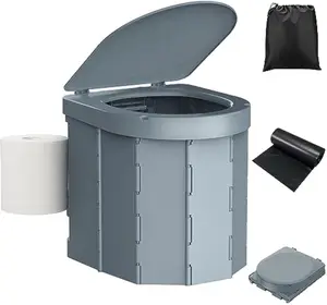PAHTTO Portable Camping Adult Folding Toilet with Lid and Retractable Toilet Paper Holder, Waterproof Portable Potty with Camping Carrying Bag,