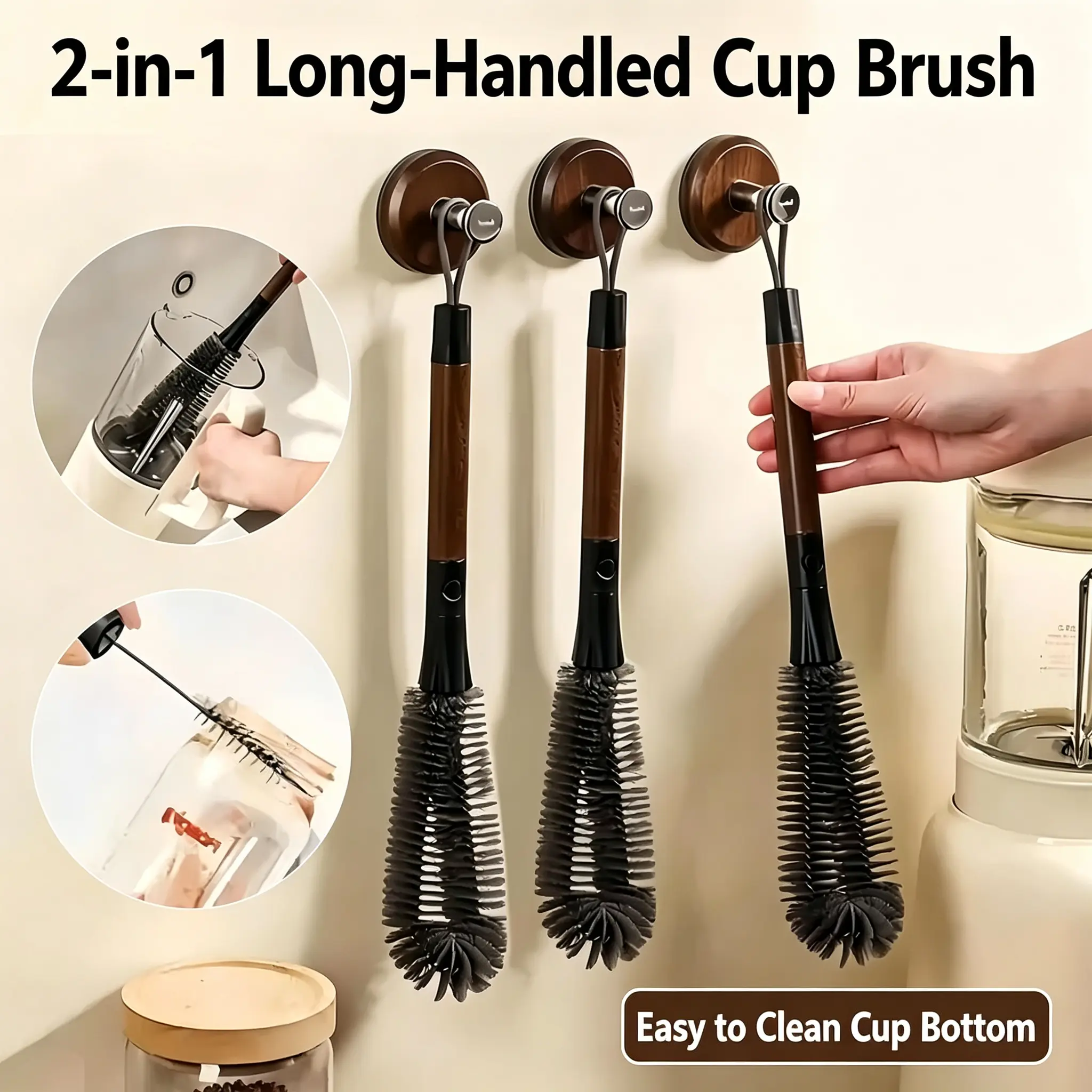 2-in-1 Detachable Blender Cleaning Brush for Juicer, Cup Lid, Meat Grinder & Kitchen Appliances, Long-Handled Food-Grade Bristles for Deep Crevice Clean