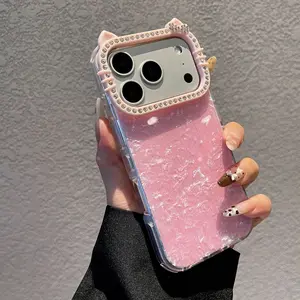 Cartoon Glitter Shell Pattern Cat Ear Phone Case Suitable For iPhone 17 16 15 14 13 Pro Max Plus Protective Cover