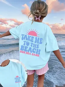 Clean Girl Summer Kids Tee | Oversized "Take Me To The Beach" Graphic Top, Graphic Shirts | Soft Pastel Blue for Beach Days & Pool Parties | Trendy Back Print Tee #CleanGirlSummer #KidsBeachWear #TikTokMadeMeBuyIt