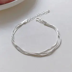 US-FASHION - Fashion 925 Sterling Silver Bracelets for Women Simple Korean Multi Layer Coil Adjustable Bracelets Party Wedding Jewelry Gifts