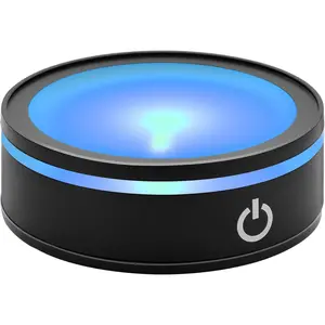 LED Light Base Lighted Display Stand for Crystal 3D Photo Glass Art Tumbler RGB Multicolor Lighting Round Black Pedestal - Flat