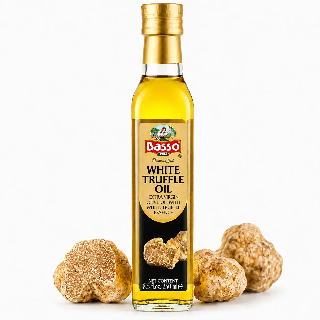 Basso 1904 White Truffle Infused Extra Virgin Olive Oil – Gourmet Finishing Oil – 250 ml (8.5 fl oz)