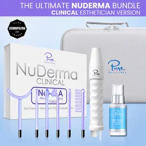 NuDerma Clinical Complete High Frequency Bundle – Anti-Acne + Anti-Aging + Hair Wand System, Clinical-Grade Wand Set for Skin & Hair Facial Beauty Machine Facial Steamer