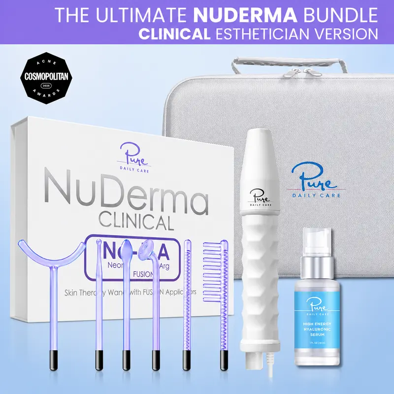 NuDerma Clinical Complete High Frequency Bundle – Anti-Acne + Anti-Aging + Hair Wand System, Clinical-Grade Wand Set for Skin & Hair Facial Beauty Machine Facial Steamer
