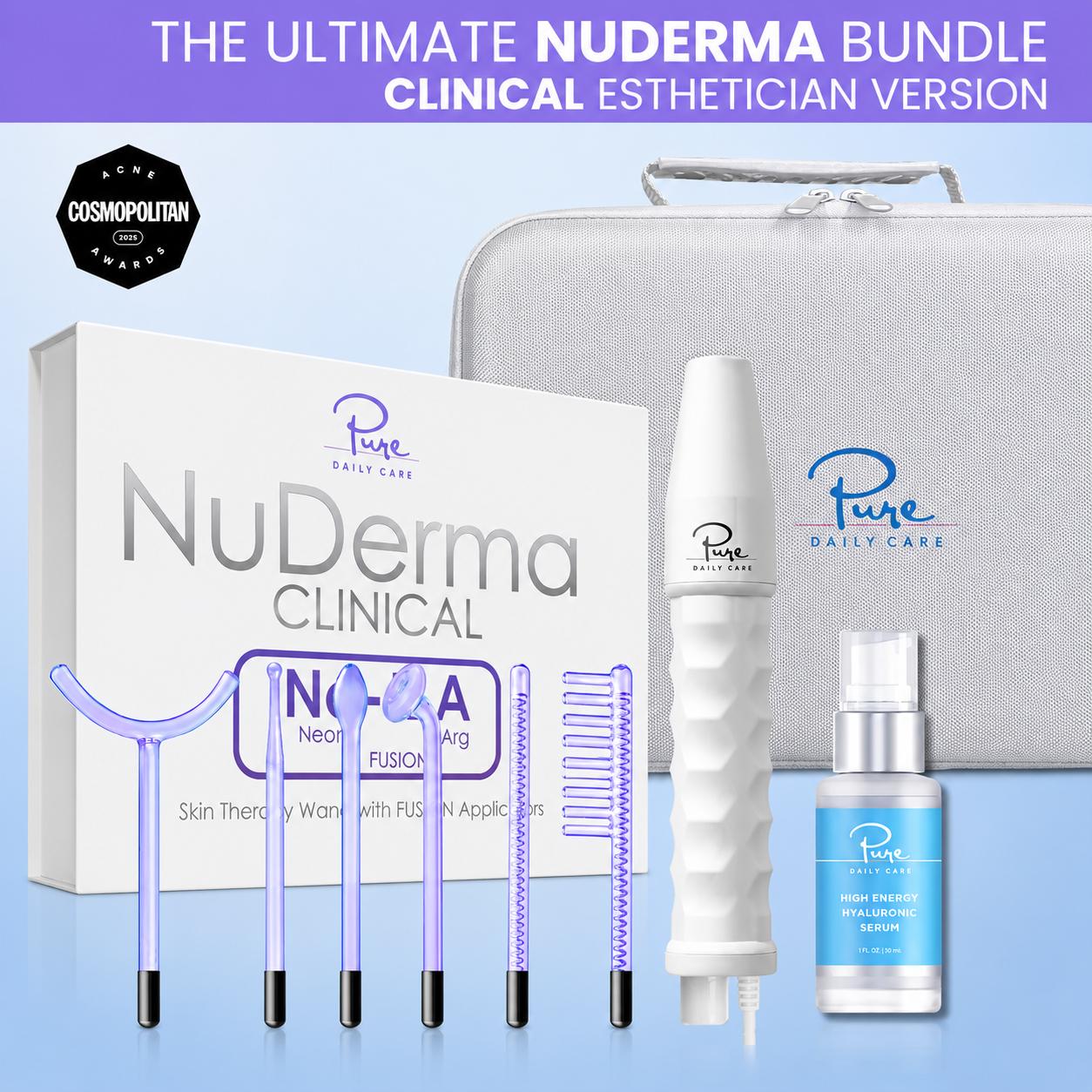 NuDerma Clinical Complete High Frequency Bundle – Anti-Acne + Anti-Aging + Hair Wand System, Clinical-Grade Wand Set for Skin & Hair Facial Beauty Machine Facial Steamer