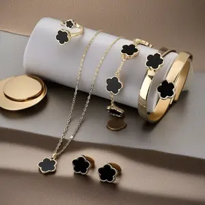 Flower design jewelry set, fashionable jewelry set for women, including earrings, necklace, bracelet and ring, trendy all-match & exquisite jewelry set as a birthday gift