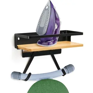 Ironing Board Holder with Shelf - Ironing Board Holder Wall Mount for Laundry Room - Iron Holder Wall Mounted Fits a Range of Ironing Boards - Ironing Board Wall Hanger (Includes Hardware)