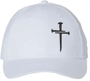 Christian Hats for Men Women WHITE AH30 Adjustable Hat with FREE Small Wood Cross & Decal Christian Cross Design Comfortable Snapback Hat for Everyday Wear