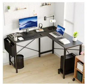 49in Reversible L Shaped Computer Desk with Storage, Coner Desk with Wooden Desktop, CPU Stand and Side Bag for Home Office & Gaming, Black