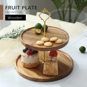 Tiered Stand Tower Wooden Multi-Layered Fruit Plate, Table Organizer with Metal Stand, Candy Plate for Afternoon Tea Dinner Party Big Birthday Tiered Tray Stand Dessert Tree Tower Ornaments Woody Woody Decoration