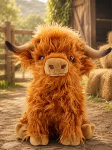 The Armored Kingdom Baby Brown Highland Cow Plushie - 10 Inches Tall Ultra-Soft Fluffy Fur Realistic Design Perfect Gift for Kids & Collectors