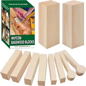 10 Pcs Unfinished Natural Basswood Carving Blocks Set,Premium Spoon Blank,Wood Blocks