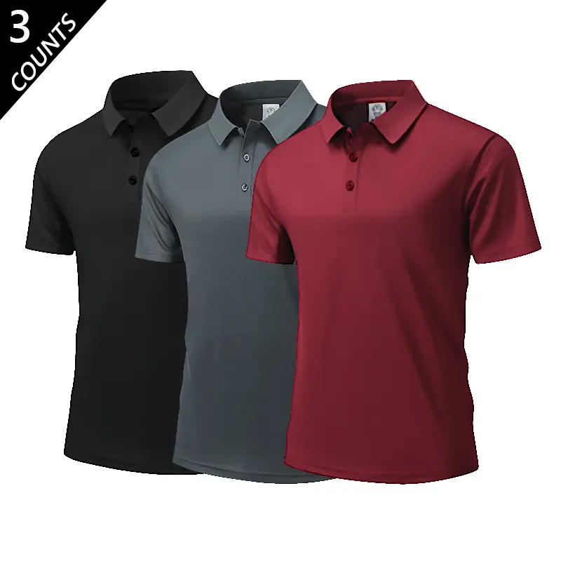 Men's 3-Pack Plain Polo Shirts - Fitted, Chic, Cute Menswear Top with Soft Breathable Fabric, Short Sleeves, Classic Collar, Button Front, Casual Fit, Ideal for Work, Golf