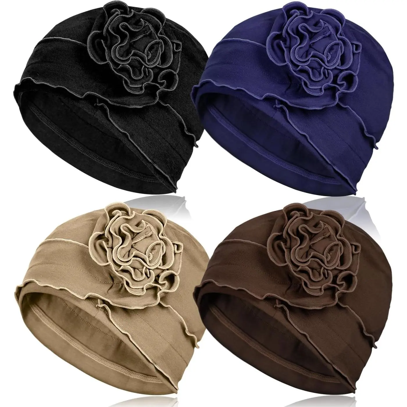 4 Pcs Cotton Beanie Turban Headwear for Women Soft Cancer Chemo Head Scarf Hats Elastic Covers Wraps for Women's Hair vintage