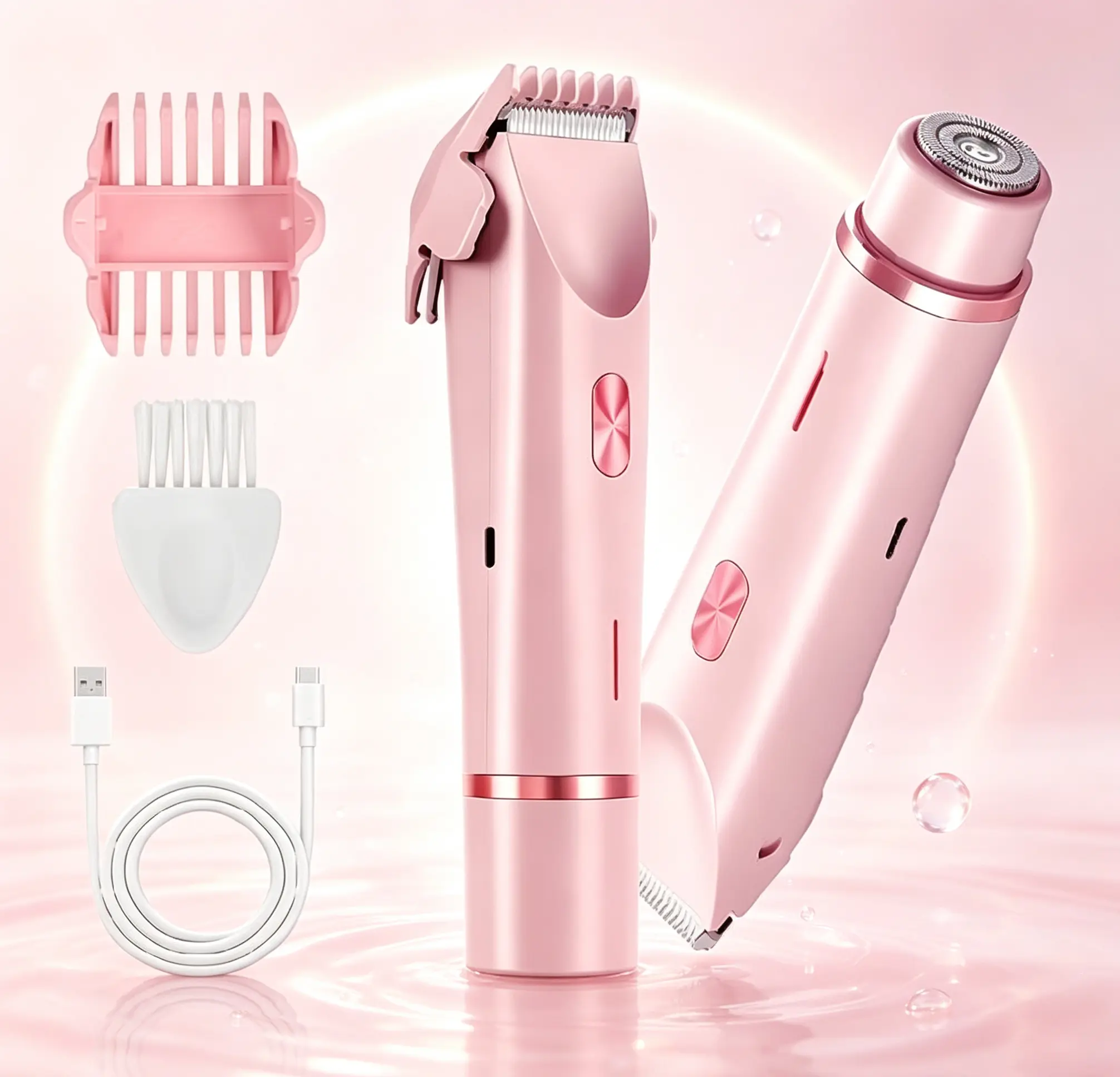 Women's Electric Bikini Trimmer, Rechargeable 2-in-1 Dual Head Hair Removal Tool, IPX7 Waterproof Wet Dry Cordless Shaver, Safe Smooth Trimming Device for Daily Personal Body Grooming, Thoughtful Sister Gift Idea
