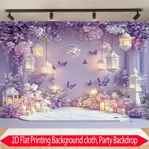 Lavender Floral Background Cloth, Wedding Stage Event Backdrop, Photo Shoot Decor, Polyester Material, Multi-Size Available