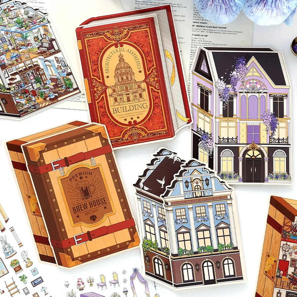 My Little House Series Fantasy House Theme Decorative Stickers, Art Stickers, Scrapbooking, Scrapbook Accessories, Pet Material, 6 Sheets/bag (2 Styles X 3 Sheets), Hand Account Supplies